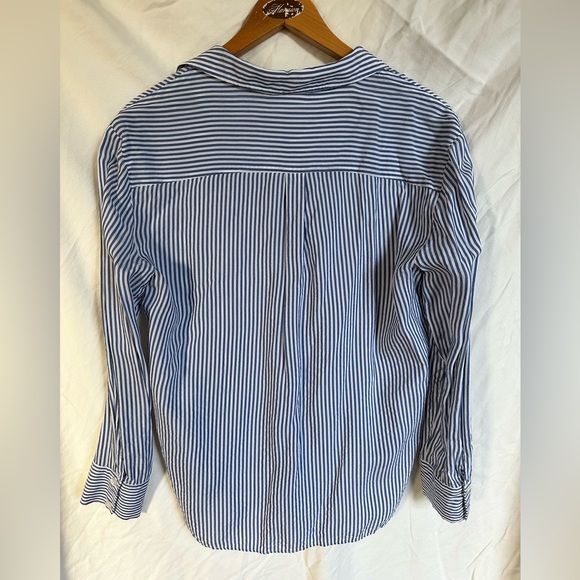 Anthropologie Maeve Blue Sadie Striped Button-Up Top Small Petite - Picture 4 of 10